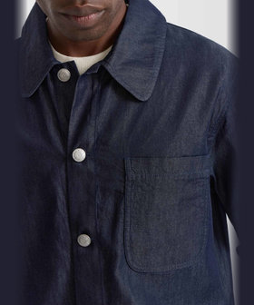 HOMME メンズ メンズ デニム シャンブレー 長袖 ジャケット "Sanshui" ネイビー