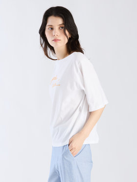 FEMME ウィメンズ 【Outlet】プリント オーガニックコットン ボートネック 5分袖Tシャツ "good vibes/ bad vibes" ホワイト