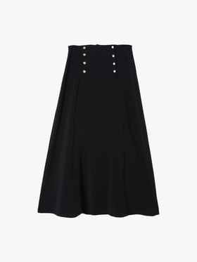 FEMME ウィメンズ ダブルボタン ジャージー フレア スカート ブラック