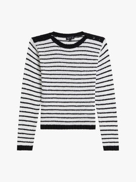 FEMME ウィメンズ ボーダー コットン ジャージー 長袖 ニット プルオーバー ホワイト