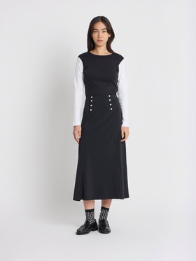 FEMME ウィメンズ ダブルボタン ジャージー フレア スカート ブラック