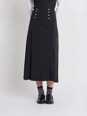 FEMME ウィメンズ ダブルボタン ジャージー フレア スカート ブラック