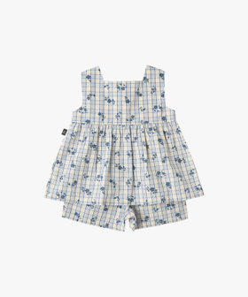 ENFANT ガールズ キッズ フラワープリント チェック コットン ノースリーブ ワンピース ブルー系その他