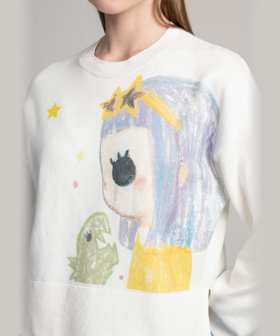 FEMME ウィメンズ SPORT b. プリント コットン 長袖 ニット プルオーバー "Jessica Ng" ホワイト