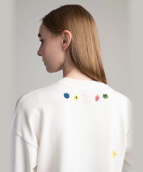 FEMME ウィメンズ SPORT b. プリント コットン 長袖 ニット プルオーバー "Jessica Ng" ホワイト