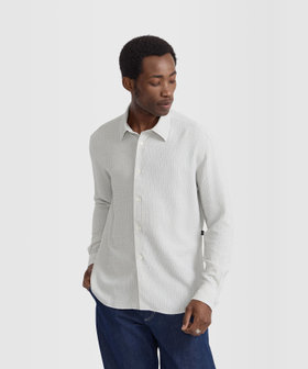 HOMME メンズ メンズ ストライプ コットン クレープボイル 長袖 シャツ "Andy" アイボリー