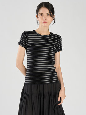 FEMME ウィメンズ ボーダー 半袖 リブ Tシャツ "Be Bop" ブラック