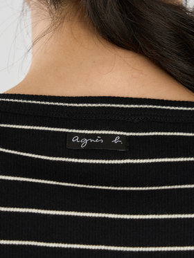 FEMME ウィメンズ ボーダー 半袖 リブ Tシャツ "Be Bop" ブラック