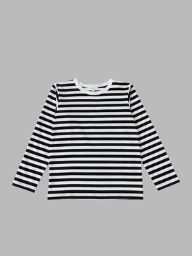 ENFANT ユニセックス キッズ コットン 細ボーダー 長袖 Tシャツ ホワイト×ブラック