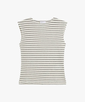 FEMME ウィメンズ ボーダー ラッセルニット編み ボートネック ノースリーブ トップス "Angelice" ホワイト系その他