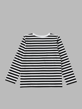 ENFANT ユニセックス キッズ コットン 細ボーダー 長袖 Tシャツ ホワイト×ブラック