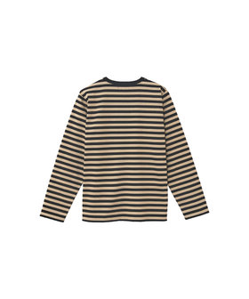FEMME ウィメンズ 【by R 限定品】agnes b. 細ボーダーxストライプ コットン 長袖 Tシャツ "Haru" ベージュ×ブラック