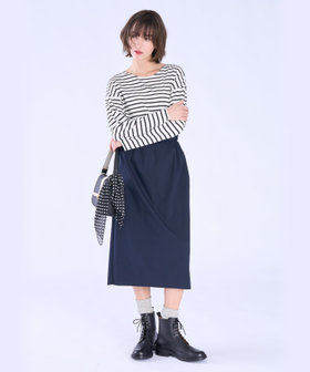 To b. by agnès b. ウエスト ギャザー フリル ロング スカート ネイビー