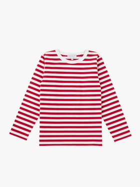 ENFANT ユニセックス キッズ コットン 細ボーダー 長袖 Tシャツ レッド×ホワイト