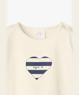 ENFANT ベビー ベビー ロゴ ボーダー プリント コットン 半袖 Tシャツ "Heart" ホワイト