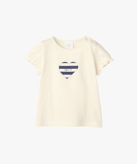 ENFANT ベビー ベビー ロゴ ボーダー プリント コットン 半袖 Tシャツ "Heart" ホワイト