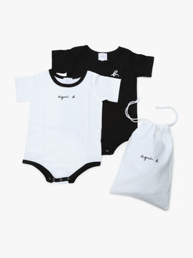 ENFANT ベビー ベビー ロゴ コットン 半袖 ボディスーツ 2枚組 ブラック