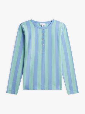 FEMME ウィメンズ ストライプ コットン ヘンリーネック 長袖Tシャツ ブルー系その他