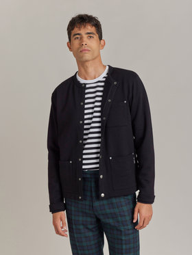 HOMME メンズ メンズ オーガニックコットン メルトン 長袖 カーディガンプレッション ”Khelian” ブラック