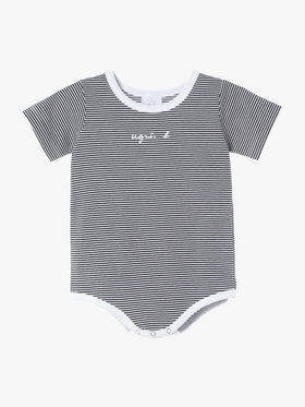 ENFANT ベビー ベビー ロゴ ボーダー コットン 半袖 ボディスーツ 2枚組 ホワイト