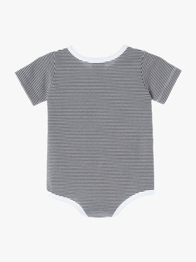 ENFANT ベビー ベビー ロゴ ボーダー コットン 半袖 ボディスーツ 2枚組 ホワイト