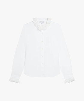 FEMME ウィメンズ コットン ポプリン フリルカラー 長袖 ブラウス "Ayumi" ホワイト