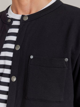 HOMME メンズ メンズ オーガニックコットン メルトン 長袖 カーディガンプレッション ”Khelian” ブラック