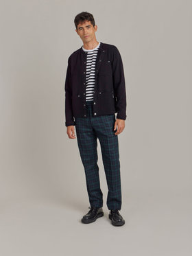 HOMME メンズ メンズ オーガニックコットン メルトン 長袖 カーディガンプレッション ”Khelian” ブラック