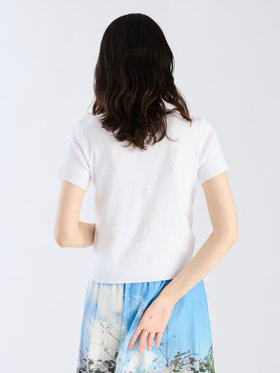 FEMME ウィメンズ "b."ロゴ刺繍 コットンニット 半袖 カーディガンプレッション "Swing" ホワイト