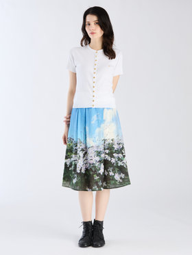 FEMME ウィメンズ "b."ロゴ刺繍 コットンニット 半袖 カーディガンプレッション "Swing" ホワイト