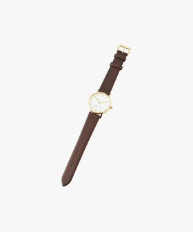 HOMME メンズ ブラウン レザー ラウンド ウォッチ "Marcello" ダークブラウン