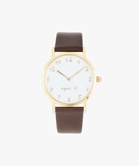 HOMME メンズ ブラウン レザー ラウンド ウォッチ "Marcello" ダークブラウン