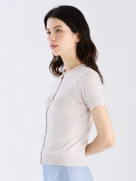 FEMME ウィメンズ "b."ロゴ刺繍 コットンニット 半袖 カーディガンプレッション "Swing" ベージュ系その他