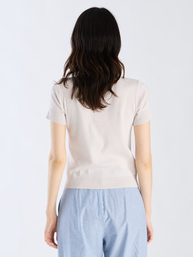 FEMME ウィメンズ "b."ロゴ刺繍 コットンニット 半袖 カーディガンプレッション "Swing" ベージュ系その他