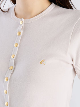 FEMME ウィメンズ "b."ロゴ刺繍 コットンニット 半袖 カーディガンプレッション "Swing" ベージュ系その他