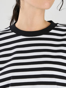 FEMME ウィメンズ 細ボーダー コットン 半袖 Tシャツ "Christof" ホワイト×ブラック