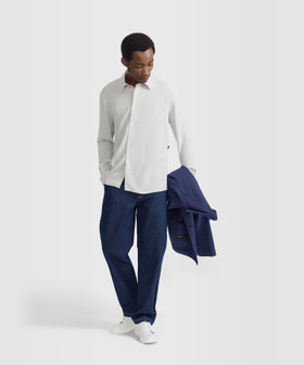 HOMME メンズ メンズ ストライプ コットン クレープボイル 長袖 シャツ "Andy" アイボリー