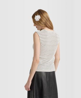 FEMME ウィメンズ ボーダー ラッセルニット編み ボートネック ノースリーブ トップス "Angelice" ホワイト系その他