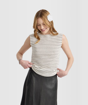 FEMME ウィメンズ ボーダー ラッセルニット編み ボートネック ノースリーブ トップス "Angelice" ホワイト系その他