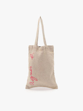 FEMME ウィメンズ ロゴ プリント リネン コットン トートバッグ "Charlie" レッド