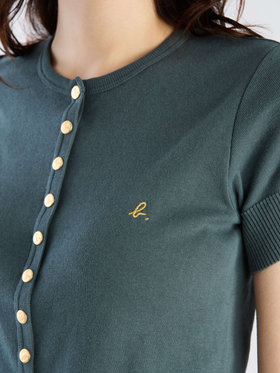 FEMME ウィメンズ "b."ロゴ刺繍 コットンニット 半袖 カーディガンプレッション "Swing" グリーン