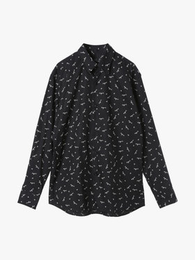 HOMME メンズ メンズ ロゴ プリント 長袖 シャツ ”Andy” ブラック