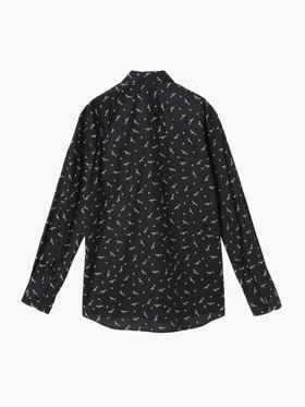 HOMME メンズ メンズ ロゴ プリント 長袖 シャツ ”Andy” ブラック
