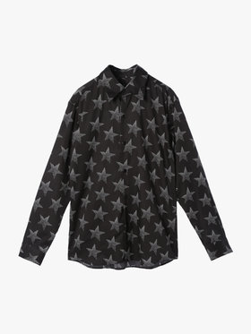 HOMME メンズ メンズ スタープリント コットン 長袖 シャツ ”Jimi” ブラック
