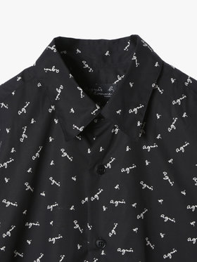 HOMME メンズ メンズ ロゴ プリント 長袖 シャツ ”Andy” ブラック