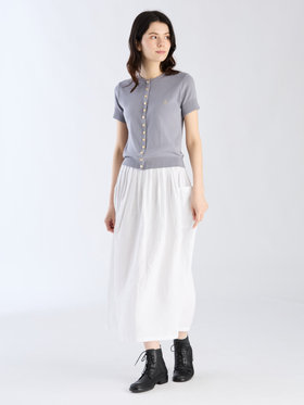 FEMME ウィメンズ "b."ロゴ刺繍 コットンニット 半袖 カーディガンプレッション "Swing" グレー