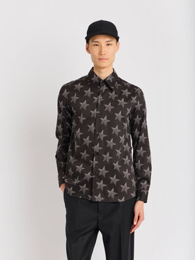 HOMME メンズ メンズ スタープリント コットン 長袖 シャツ ”Jimi” ブラック