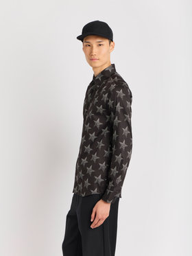 HOMME メンズ メンズ スタープリント コットン 長袖 シャツ ”Jimi” ブラック