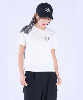 To b. by agnès b. メッセージ 刺繍 コットン 半袖 Tシャツ "Bonheur" ホワイト