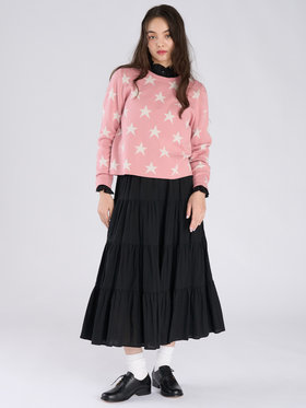 To b. by agnès b. ”To b.”ロゴ スター ジャカード ニット プルオーバー ピンク